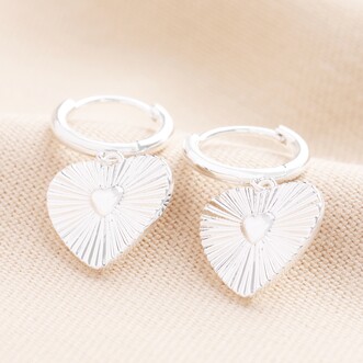 Sunbeam Heart Huggie Hoop Earrings in Silver