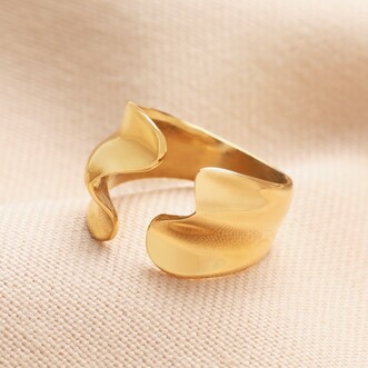 Stainless Steel Open Wave Adjustable Ring in Gold