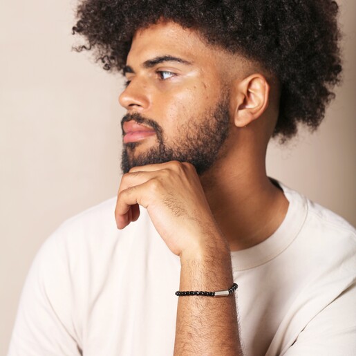 Men's Black Stainless Steel Box Chain Bracelet on Model