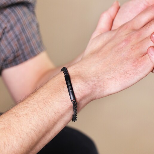 Model Shot Model shot of Personalised Men's Black Stainless Steel Chain ID Bracelet
