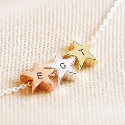 Personalised Mixed Metal Triple Star Bead Necklace
