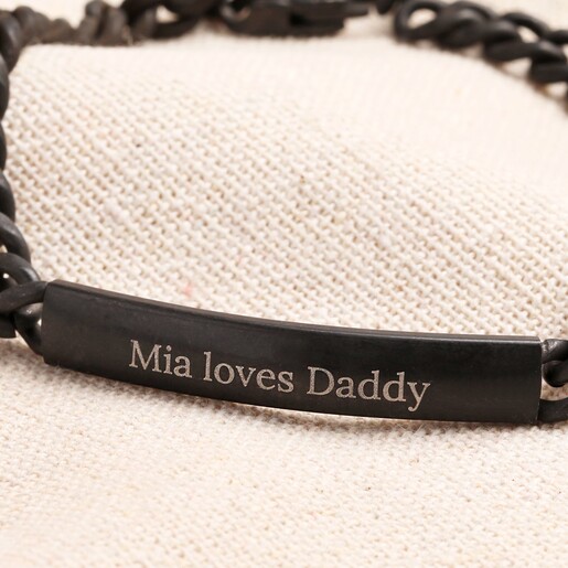 Close Up Men's Black Stainless Steel Plaque Bracelet