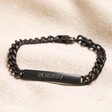 Men's Black Stainless Steel Plaque Bracelet on neutral background