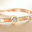 Close Up of Sparkly Detail on Crystal Heart Charm Pink Beaded Bracelet