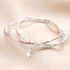 Rose Gold and Grey Bead with Silver Star Charm Multi Layer Bracelet on Beige Fabric