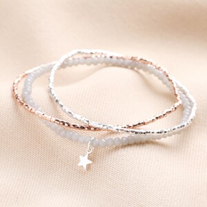 Rose Gold and Grey Bead with Silver Star Charm Multi Layer Bracelet