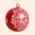 Close Up of the Pattern on the Red Geometric Floral Bauble