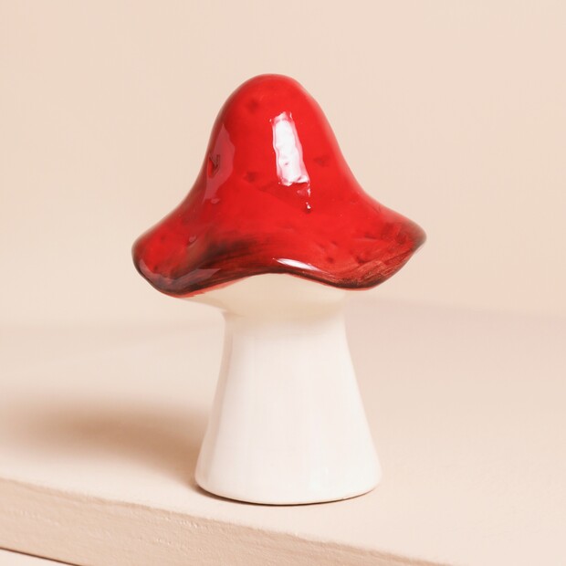 Small Red Ceramic Mushroom Ornament