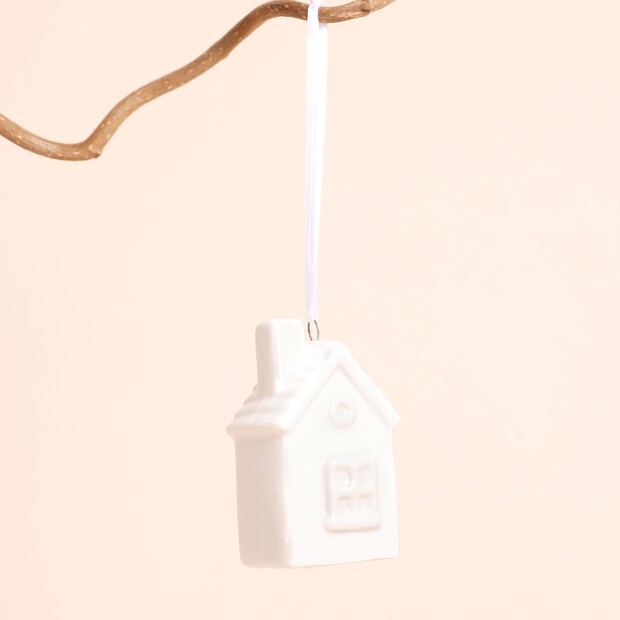 White Ceramic House Hanging Decoration