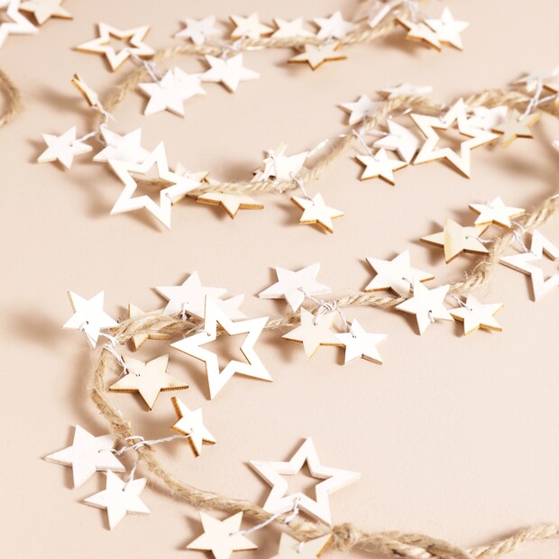 White Wooden Stars LED String Lights