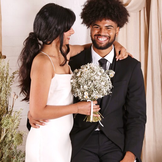 Bride and Groom with Dorothy Dried Flower Bridal Wedding Bouquet and Matching Buttonhole Dorothy Dried Flower Bridal Wedding Bouquet