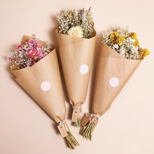 Three Assorted and Wrapped Dried Flower Bouquets