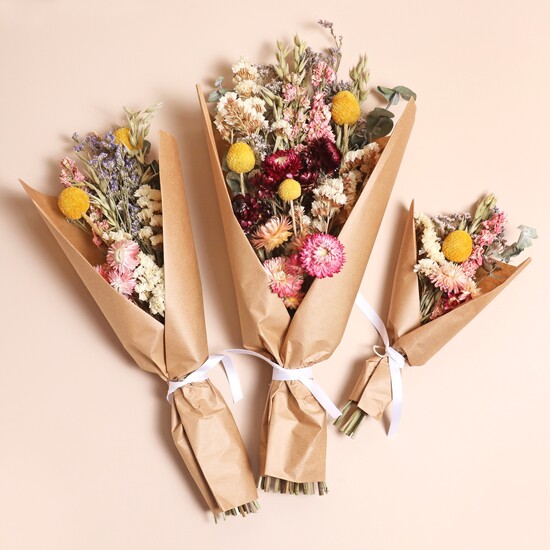 Mixed Size One Style Open Wrapped Dried Flower Bouquets