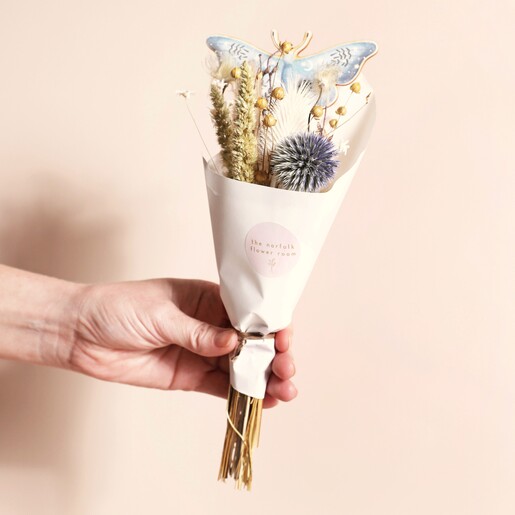 Moonrise Dried Flower Posy with Vase in Paper Wrap