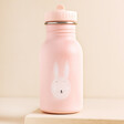 A pink rabbit themes stainless steel water bottle with a twist cap and handy loop