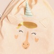 Close Up of 3D Ears and Horn on Unicorn Face on Trixie Mrs Unicorn Drawstring Bag in Pink