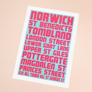 Wall Chart Norwich A4 Print in Blue
