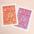 Colour Variations of Wall Chart Norwich A3 Print 