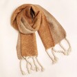 Camel Two Tone Winter Scarf on a Beige Background