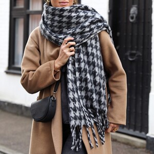 Charcoal Houndstooth Winter Scarf