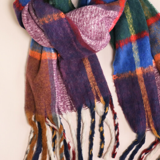 Close Up Close Up of Multi Colour Tartan Check Winter Scarf