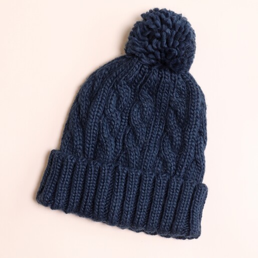 Navy blue knitted bobble hat online