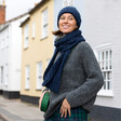 Model Shot of Navy Cable Knit Winter Scarf