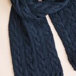 Close Up of Navy Cable Knit Winter Scarf