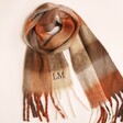 Personalised Brown Check Winter Scarf on a Beige Background