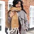 Model Shot of Personalised Camel Two Tone Winter Scarf