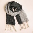 Personalised Charcoal Two Tone Winter Scarf against beige background