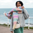 Model Shot of Personalised Pastel Stripe White Winter Scarf