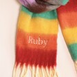 Close Up of Personalised Rainbow Stripe Winter Scarf