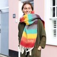 Model Shot of Personalised Rainbow Stripe Winter Scarf