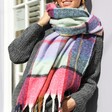 Model Shot of Pink Tartan Winter Scarf