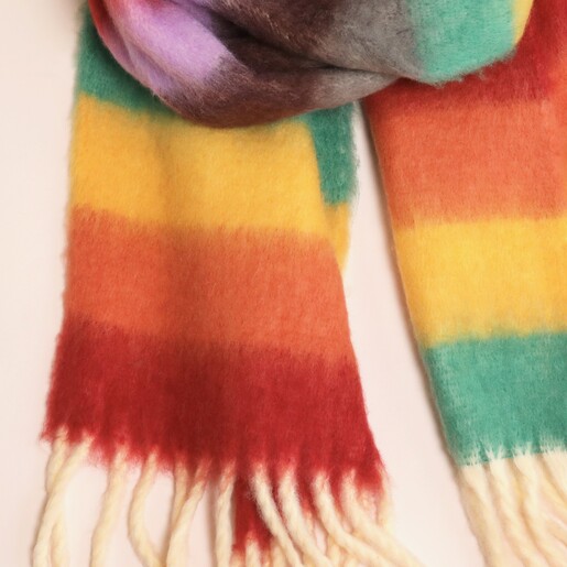 Close Up Close Up of Rainbow Thick Stripe Winter Scarf