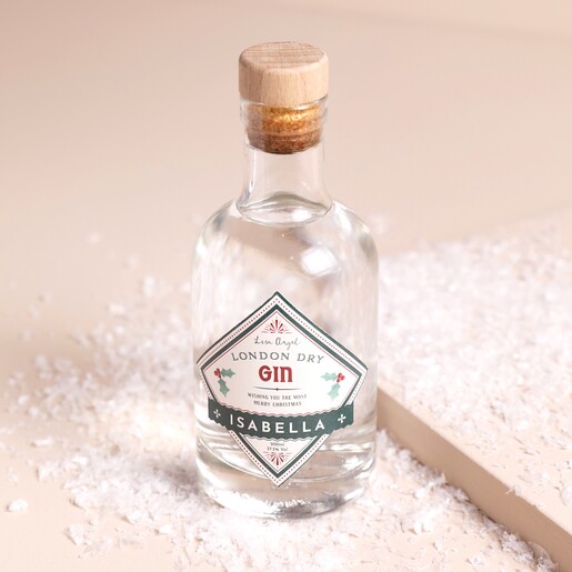 Personalised 200ml Festive Name Gin Personalised 200ml Festive Name Gin on a beige backgrounf