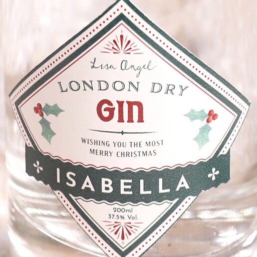 Close Up of Label  Close up of Label on Personalised 200ml Festive Name Gin