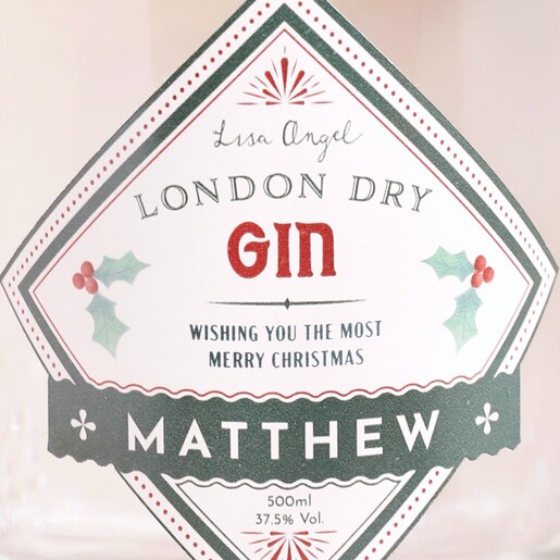 Close Up of the Personalised 500ml Festive Name Gin Label