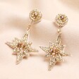 My Doris Mini Gold Star Drop Earrings against a beige background