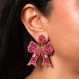 My Doris Pink Bow Drop Earrings in Gold