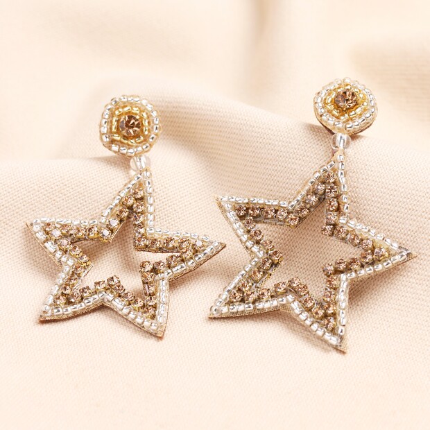 My Doris Gold & Silver Star Beaded Drop Earrings