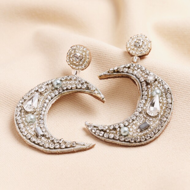 My Doris Silver Beaded Moon Drop Earrings