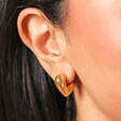 Molten Heart Half Hoop Earrings in Gold Close Up on Model 