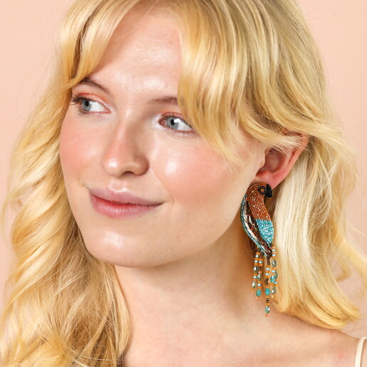 Blue Beaded Parrot Stud Earrings