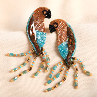 Blue Beaded Parrot Stud Earrings