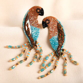 Blue Beaded Parrot Stud Earrings
