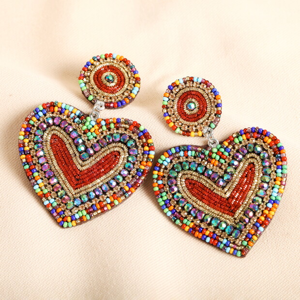 Rainbow Beaded Heart Drop Earrings Rainbow Beaded Heart Drop Earrings