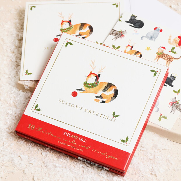 The Art File Set of 10 Cat Merry Christmas Cards 