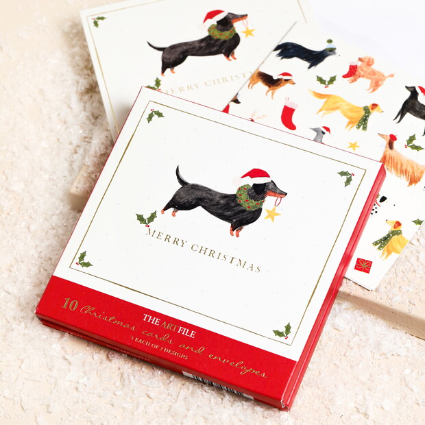 The Art File Set of 10 Sausage Dog Merry Christmas Cards